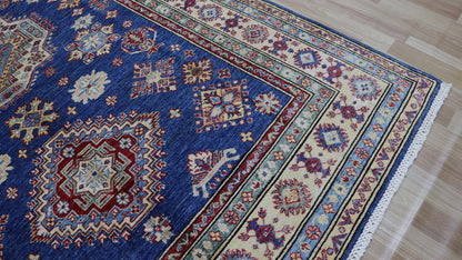 5x8 ft Oriental Area Rug, Blue Afghan Hand Knotted Wool Traditional Carpet, Rugs For Living Room, Bedroom Rug, Dining Table Rug, Kitchen Rug