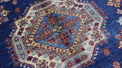 5x8 ft Oriental Area Rug, Blue Afghan Hand Knotted Wool Traditional Carpet, Rugs For Living Room, Bedroom Rug, Dining Table Rug, Kitchen Rug