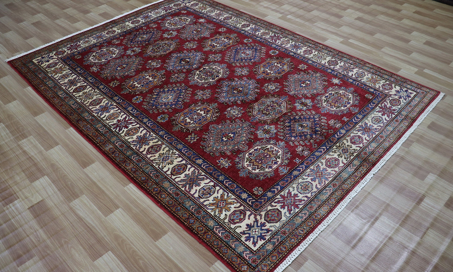 6x8 ft Red Kazak Area Rug, Afghan Hand Knotted Wool Traditional Rectangle Carpet, Rugs For Living Room, Bedroom Rug, Dining Table Rug