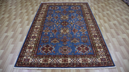 6x9 ft Blue Oriental Area Rug, Afghan Hand Knotted Wool Traditional Rectangle Carpet, Rugs For Living Room, Bedroom Rug, Dining Table Rug