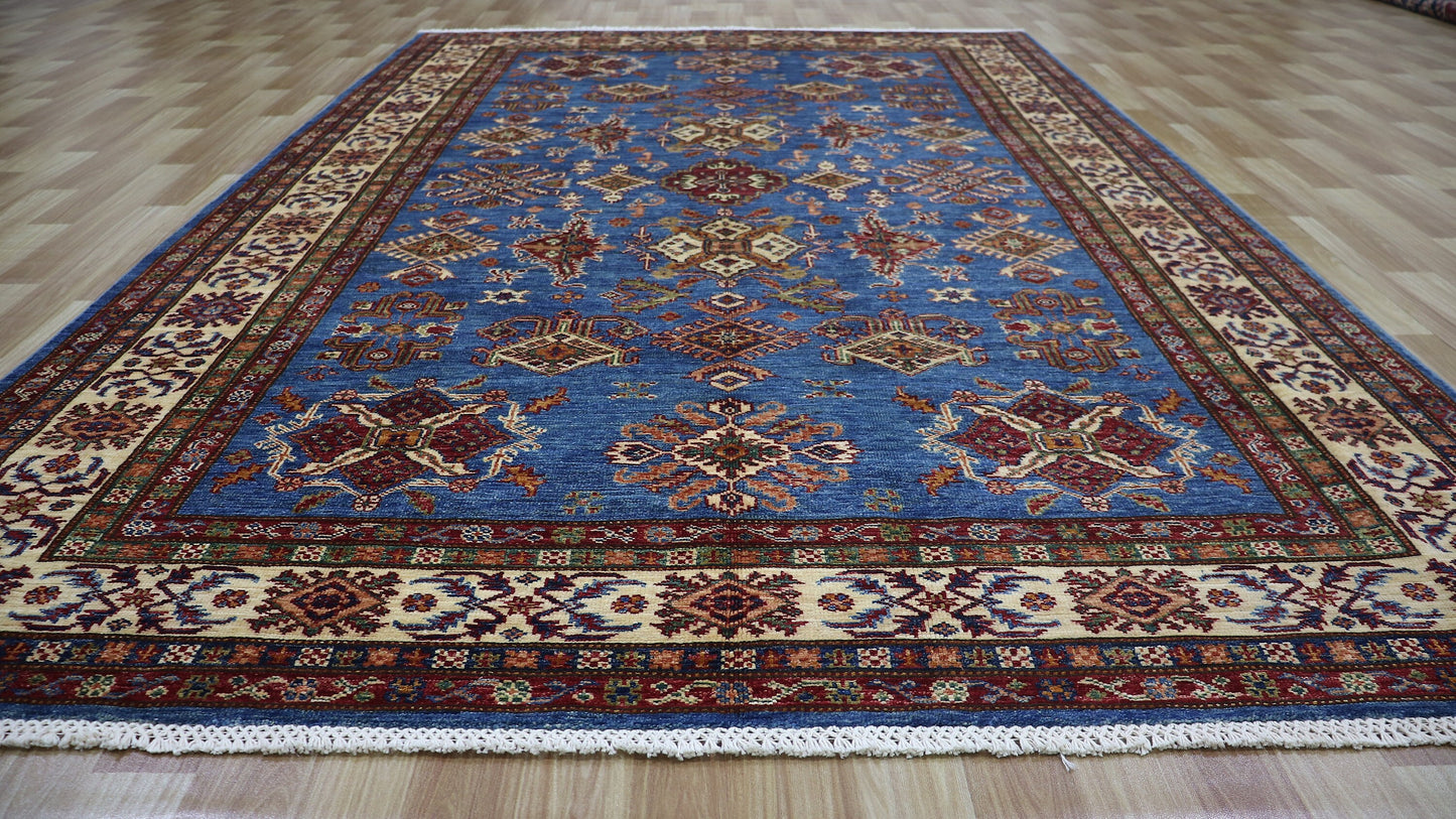 6x9 ft Blue Oriental Area Rug, Afghan Hand Knotted Wool Traditional Rectangle Carpet, Rugs For Living Room, Bedroom Rug, Dining Table Rug