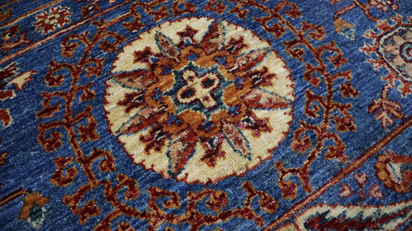 6x8 ft Blue Floral Area Rug, Afghan Hand Knotted Wool Traditional Rectangle Area Carpet, Rugs For Living Room, Bedroom Rug, Dining Table Rug