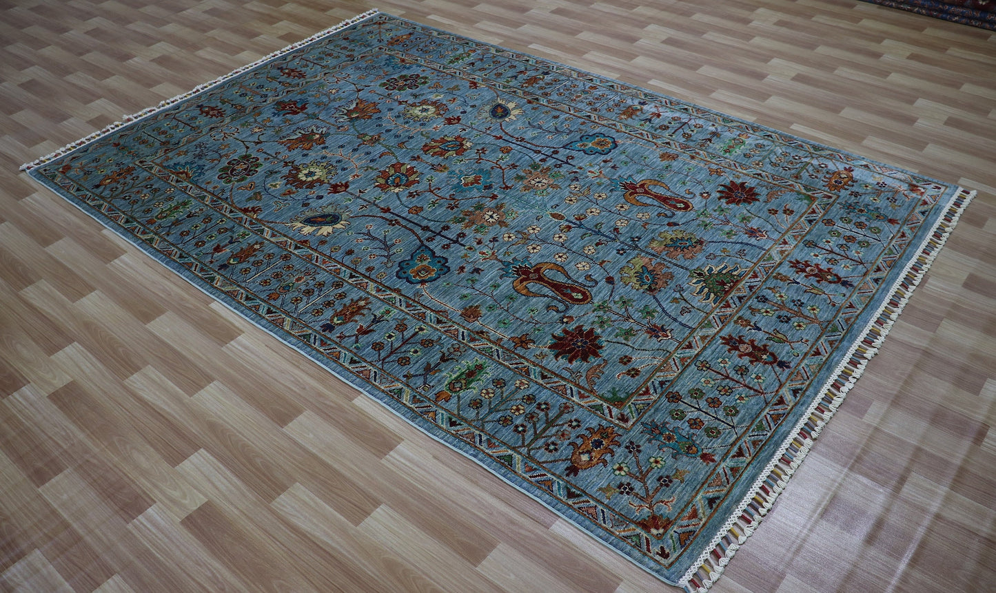 6x8 ft Bidjar Area Rug, Blue Persian Hand Knotted Wool Traditional Rectangle Carpet, Rugs For Living Room, Bedroom Rug, Dining Table Rug