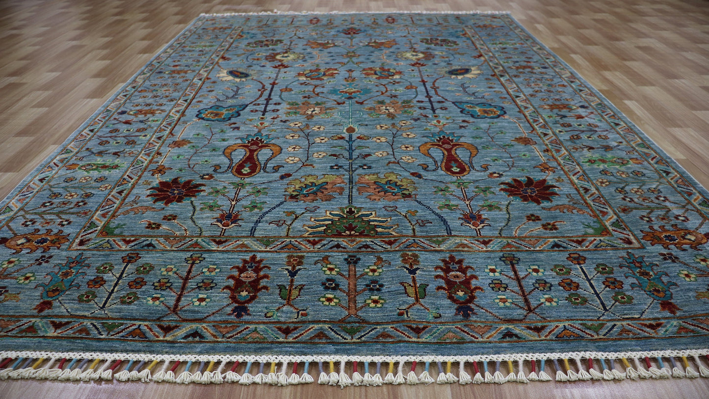 6x8 ft Bidjar Area Rug, Blue Persian Hand Knotted Wool Traditional Rectangle Carpet, Rugs For Living Room, Bedroom Rug, Dining Table Rug