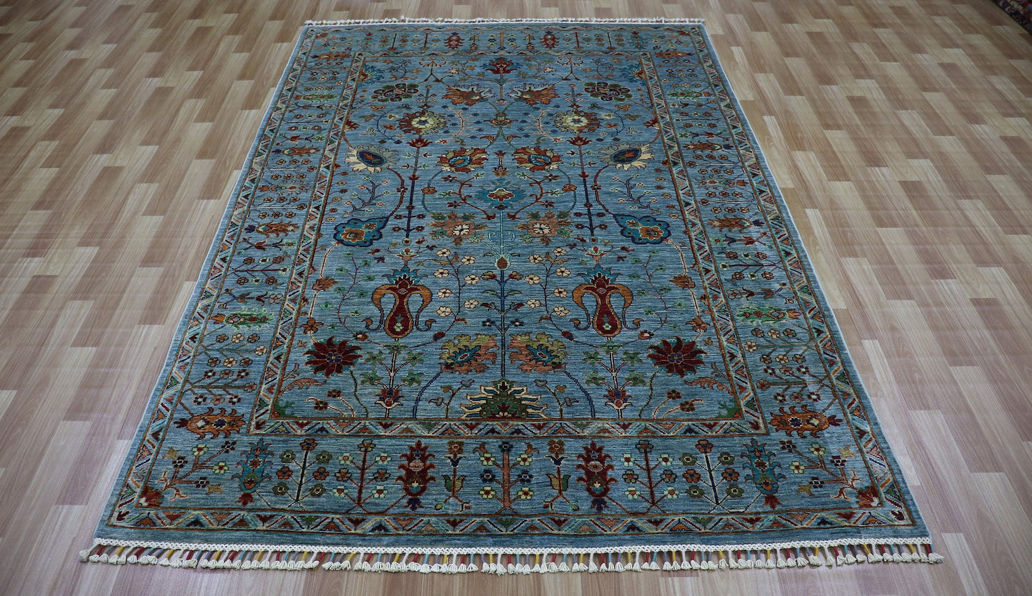 6x8 ft Bidjar Area Rug, Blue Persian Hand Knotted Wool Traditional Rectangle Carpet, Rugs For Living Room, Bedroom Rug, Dining Table Rug