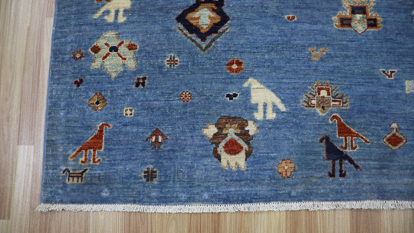 5x7 ft Gabbeh Tribal Area Rug, Blue Afghan Hand Knotted Wool Traditional Rectangle Carpet, Living RoomRug , Bedroom Rug, Dining Table Rug