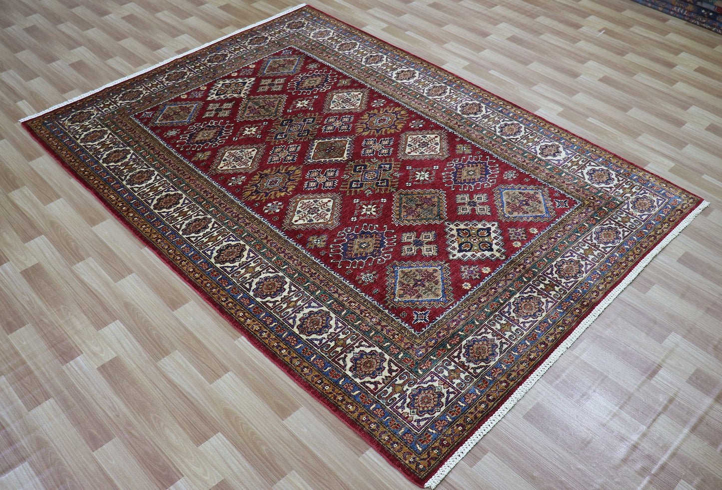 6x8 ft Oriental Area Rug, Red Afghan Hand Knotted Wool Traditional Rectangle Carpet, Rugs For Living Room, Bedroom Rug, Dining Table Rug