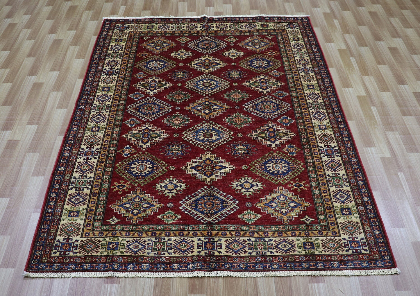 6x8 ft Oriental Area Rug, Red Afghan Hand Knotted Wool Traditional Rectangle Carpet, Rugs For Living Room, Bedroom Rug, Dining Table Rug