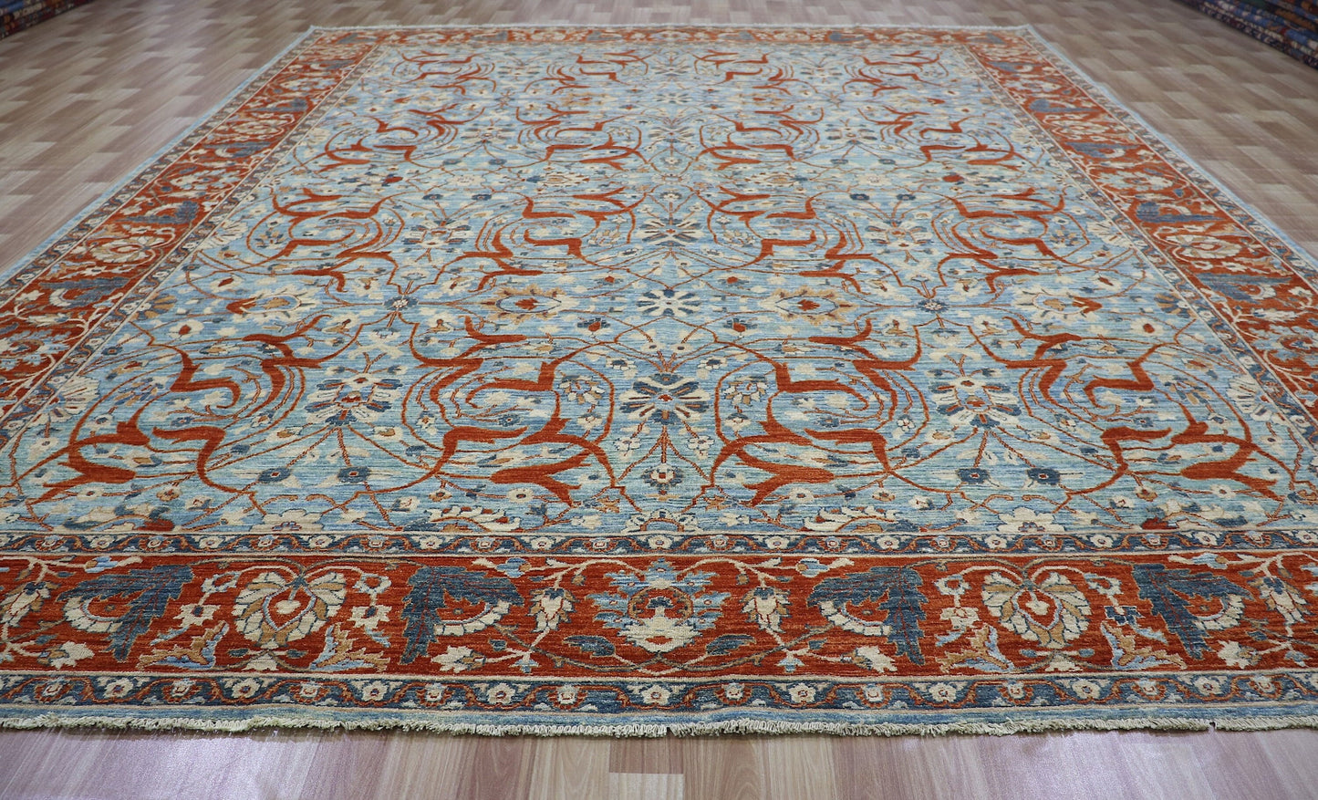 9x12 Ft Arabesque Bidjar Large Area Rug, Blue Persian High Quality Hand Knotted Wool Traditional Carpet, Rugs For Living Room, Bedroom Rug