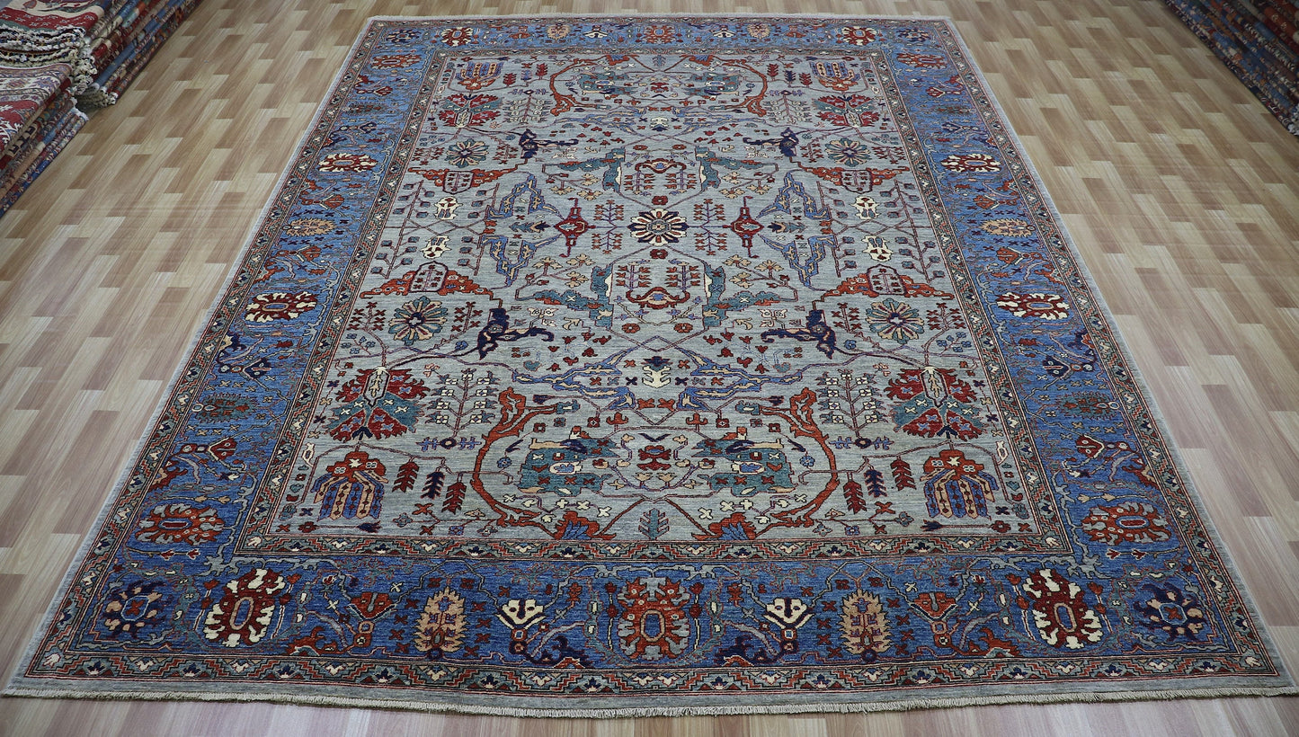 9x12 Ft Oriental Bidjar Area Rug, Gray Persian Hand Knotted Wool Traditional Rectangle Carpet, Rugs For Living Room, Bedroom, Dining Table