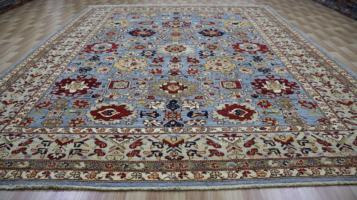 9x12 Ft Persian Style Bidjar Large Area Rug, Blue Hand Knotted Wool Traditional Carpet, Rugs For Living Room, Bedroom Rug, Dining Table Rug