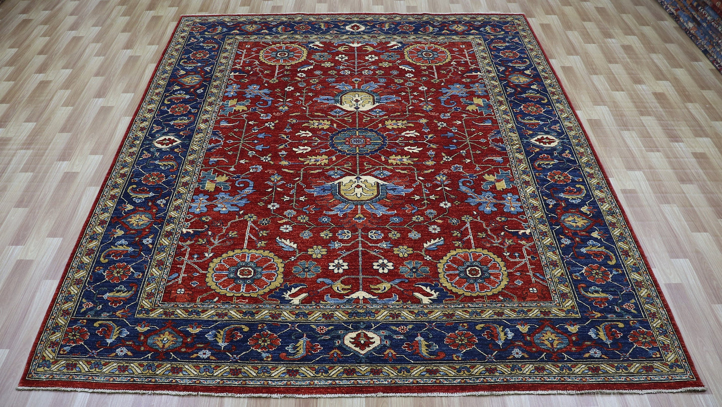 8x10 Ft Red Oriental Area Rug, Afghan Hand Knotted Wool Traditional Rectangle Carpet, Rugs For Living Room, Bedroom Rug, Dining Table Rug