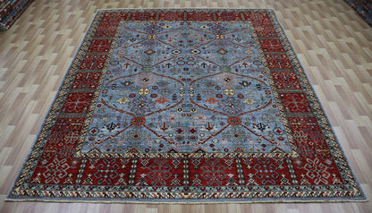 8x10 Ft Oriental Area Rug, Blue Afghan Hand Knotted Wool Traditional Rectangle Carpet, Rugs For Living Room, Bedroom Rug, Dining Table Rug