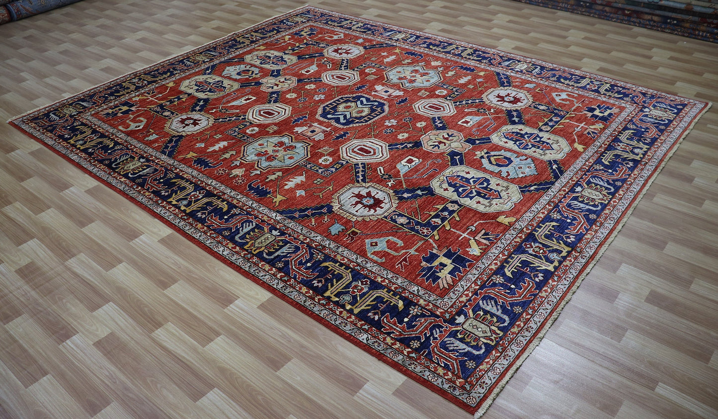 8x10 Ft Red Oriental Area Rug, Afghan Hand Knotted Wool Traditional Rectangle Carpet, Rugs For Living Room, Bedroom Rug, Dining Table Rug