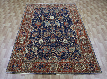 6x9 Ft Floral Bidjar Area Rug, Blue Afghan High Quality Hand Knotted Wool Rectangle Carpet, Living Room Rug, Bedroom Rug, Dining Table Rug