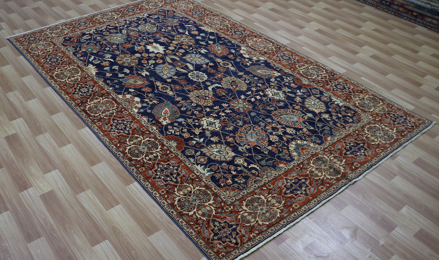 6x9 Ft Floral Bidjar Area Rug, Blue Afghan High Quality Hand Knotted Wool Rectangle Carpet, Living Room Rug, Bedroom Rug, Dining Table Rug