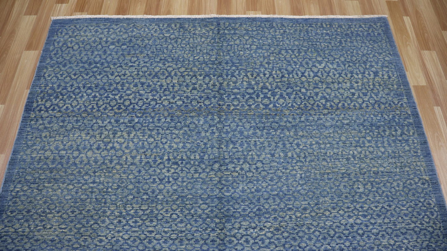 6x9 ft Abstract Gabbeh Area Rug, Blue Afghan Hand Knotted Wool Transitional Rectangle Carpet, Living Room Rug, Bedroom Rug, Dining Table Rug