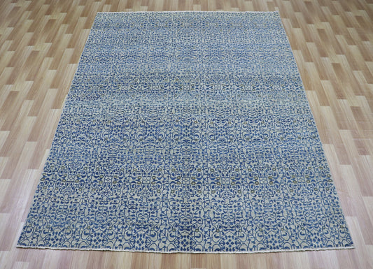 6x9 ft Transitional Gabbeh Area Rug, Blue Afghan Hand Knotted Wool Abstract Rectangle Carpet, Living Room Rug, Bedroom Rug, Dining Table Rug