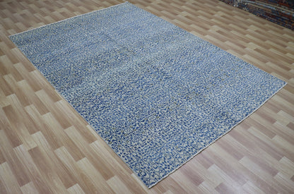 6x9 ft Transitional Gabbeh Area Rug, Blue Afghan Hand Knotted Wool Abstract Rectangle Carpet, Living Room Rug, Bedroom Rug, Dining Table Rug