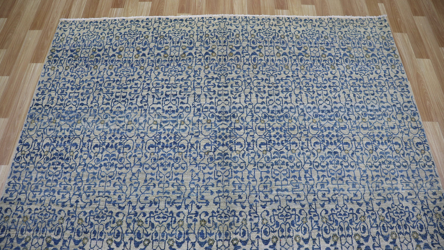 6x9 ft Transitional Gabbeh Area Rug, Blue Afghan Hand Knotted Wool Abstract Rectangle Carpet, Living Room Rug, Bedroom Rug, Dining Table Rug