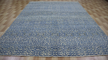 6x9 ft Transitional Gabbeh Area Rug, Blue Afghan Hand Knotted Wool Abstract Rectangle Carpet, Living Room Rug, Bedroom Rug, Dining Table Rug