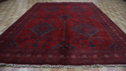 6x9 Ft Oriental Bokhara Area Rug, Red Afghan Hand Knotted Wool Traditional Rectangle Carpet, Living Room Rug, Bedroom Rug, Dining Table Rug