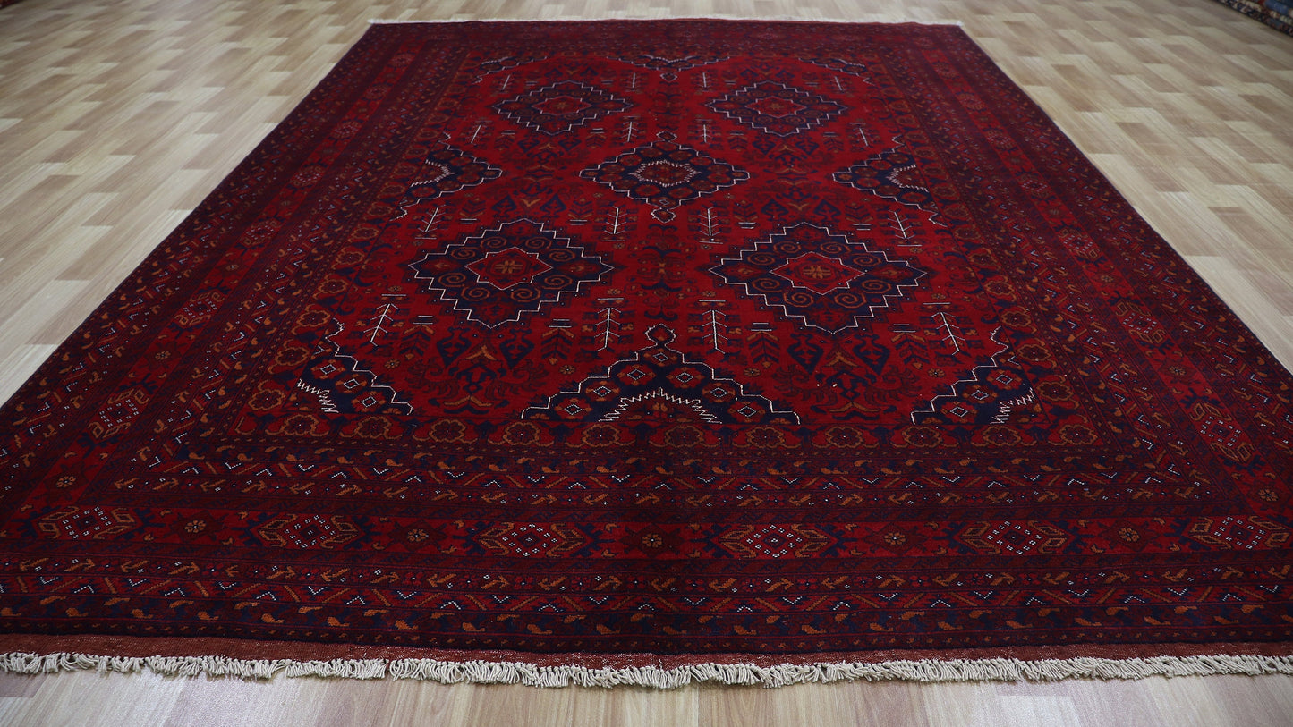 7x10 Ft Oriental Bokhara Area Rug, Red Afghan Hand Knotted Wool Traditional Rectangle Carpet, Living Room Rug, Bedroom Rug, Dining Table Rug