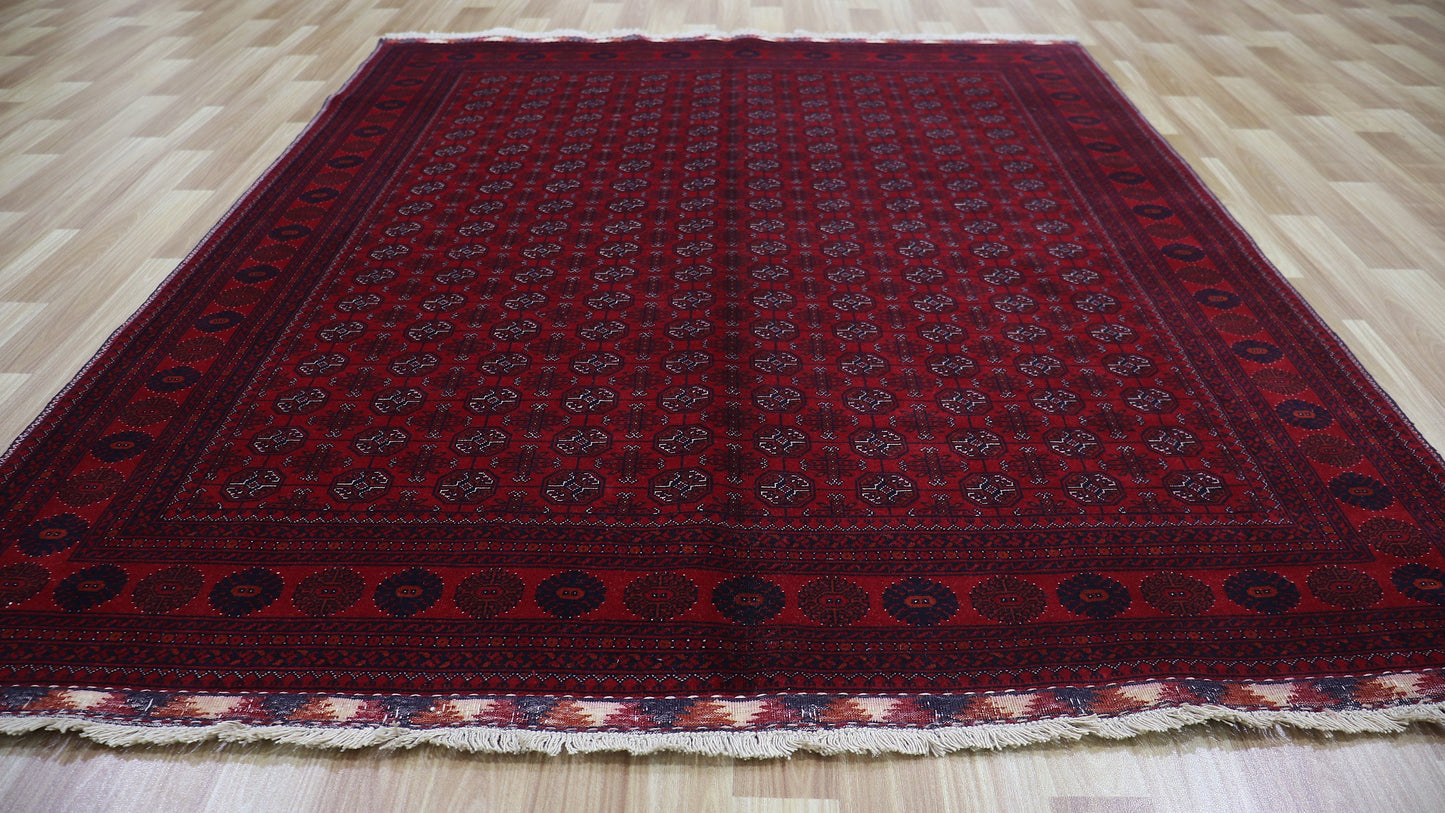 5x7 Ft Red Bokhara Area Rug, Afghan Hand Knotted Wool Traditional Rectangle Oriental Carpet, Living Room Rug, Bedroom Rug, Dining Table Rug