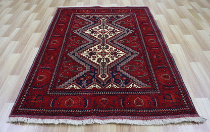 3x5 ft Oriental Bokhara Small Area Rug, Red Afghan Hand Knotted Wool Traditional Rectangle Carpet, Entryway Rug, Kitchen Rug, Bathroom Rug