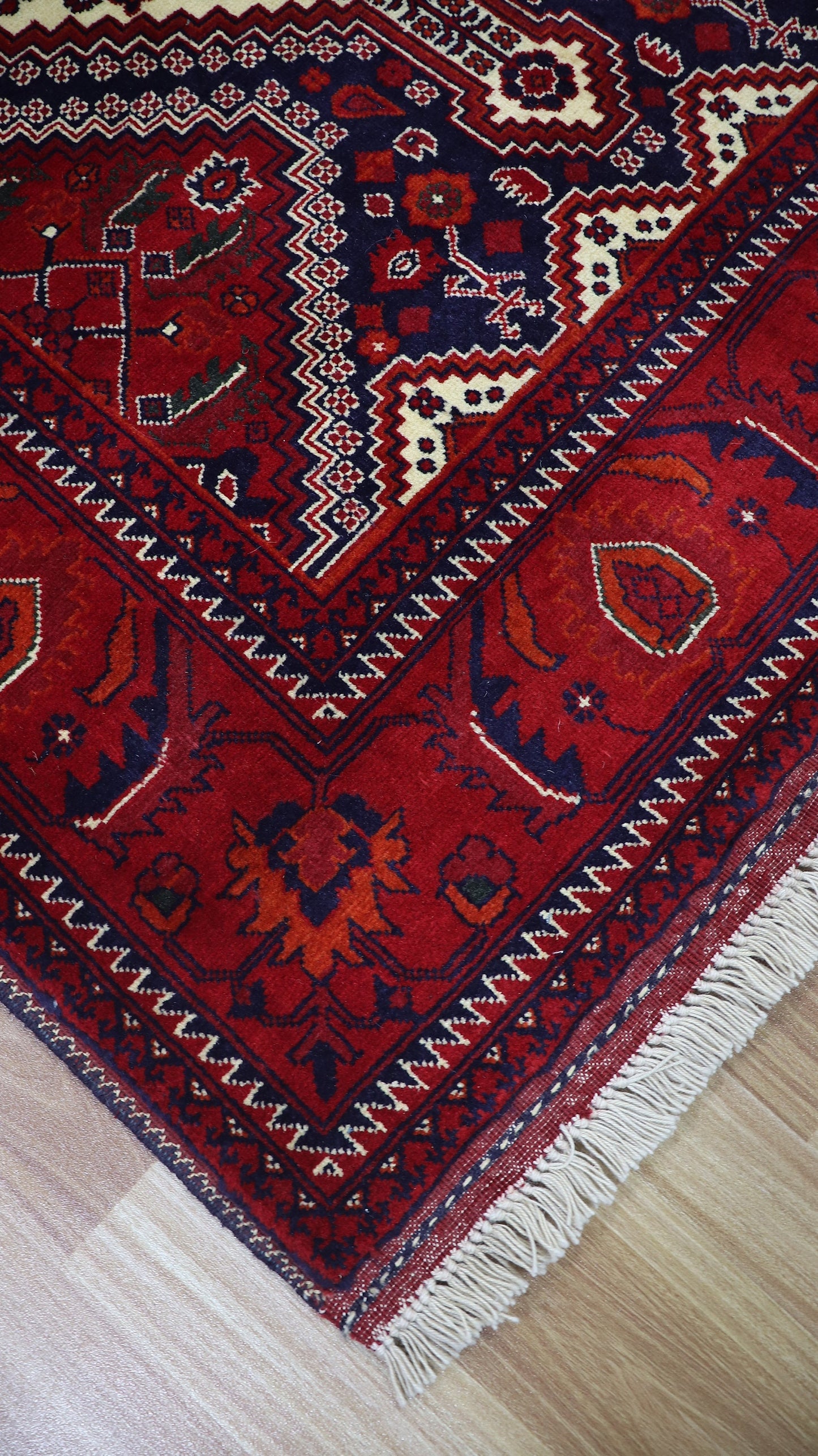 3x5 ft Oriental Bokhara Small Area Rug, Red Afghan Hand Knotted Wool Traditional Rectangle Carpet, Entryway Rug, Kitchen Rug, Bathroom Rug