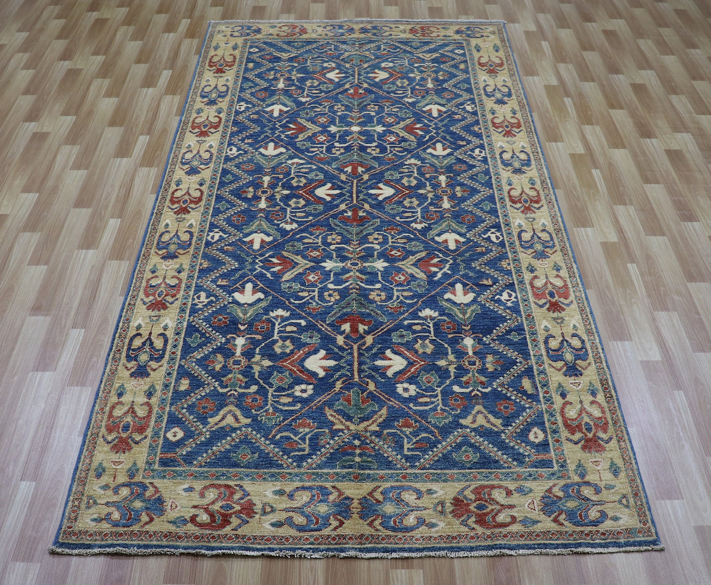 5x10 Ft Oriental Area Rug, Blue Afghan Hand Knotted Wool Traditional Rectangle Carpet, Rugs For Living Room, Bedroom Rug, Dining Table Rug