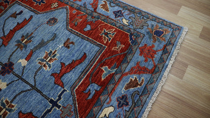 4x6 Ft Oriental Area Rug, Blue Red Afghan Hand Knotted Wool Traditional Rectangle Carpet, Rugs For Living Room, Bedroom Rug, Entryway Rug