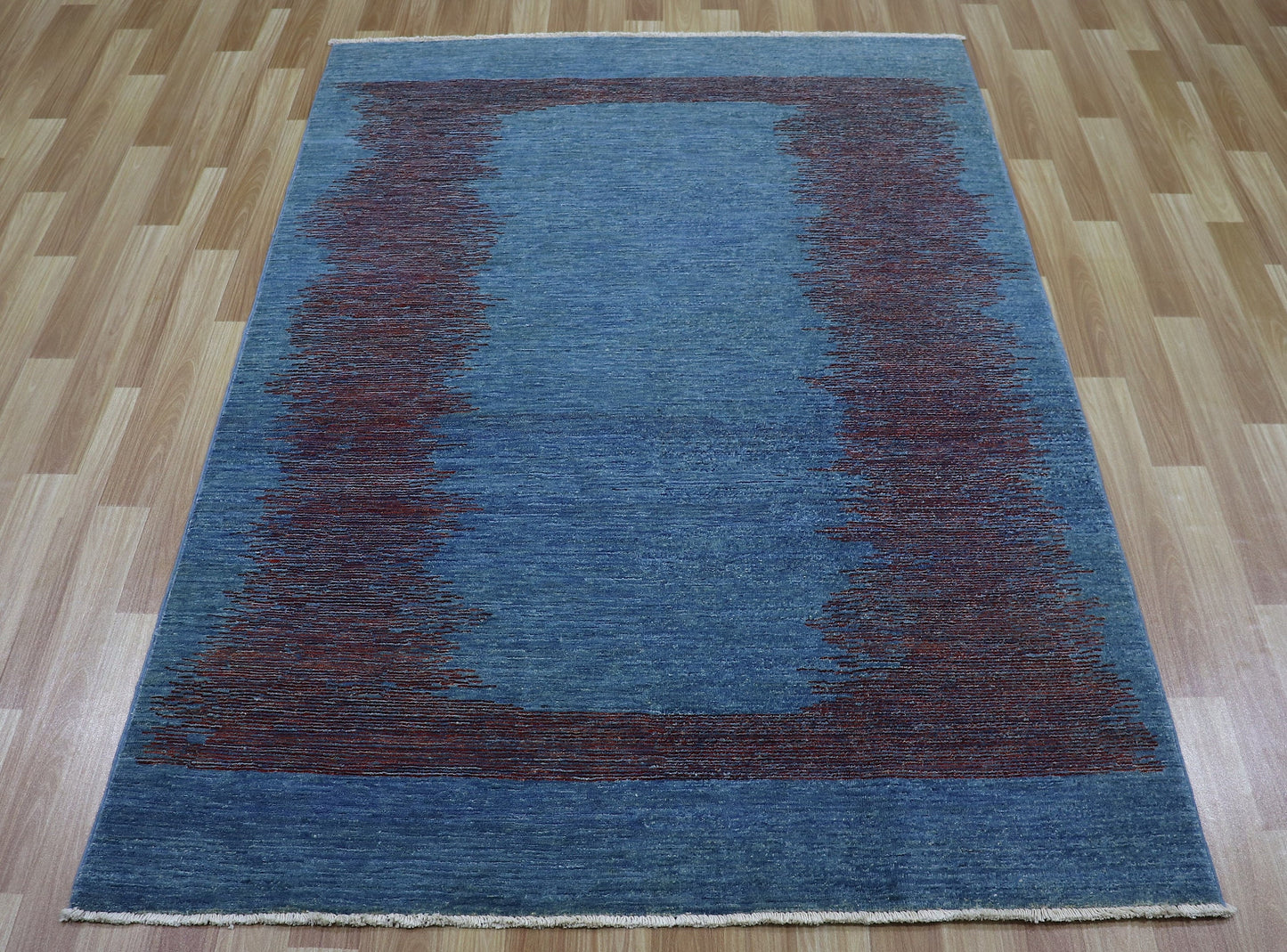 4x6 Ft Abstract Gabbeh Area Rug, Blue Afghan Hand Knotted Wool Transitional Rectangle Carpet, Rug For Living Room, Bedroom Rug, Entryway Rug