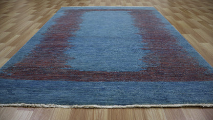 4x6 Ft Abstract Gabbeh Area Rug, Blue Afghan Hand Knotted Wool Transitional Rectangle Carpet, Rug For Living Room, Bedroom Rug, Entryway Rug