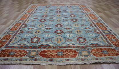 4x6 Ft Oriental Area Rug, Blue Red Afghan Hand Knotted Wool Traditional Rectangle Carpet, Rugs For Living Room, Bedroom Rug, Entryway Rug