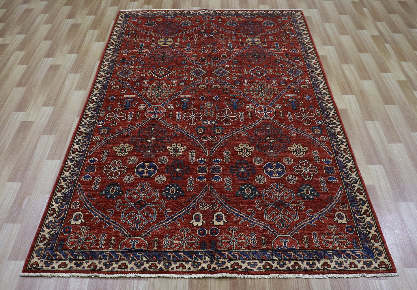 5x8 ft Red Oriental Area Rug, Afghan Hand Knotted Wool Traditional Rectangle Carpet, Rugs For Living Room, Bedroom Rug, Dining Table Rug