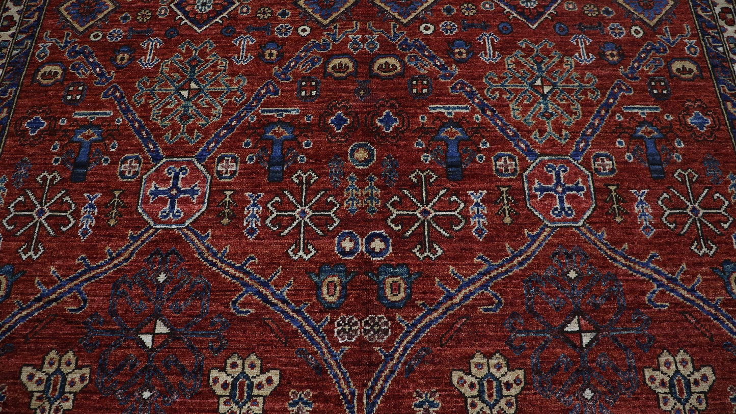 5x8 ft Red Oriental Area Rug, Afghan Hand Knotted Wool Traditional Rectangle Carpet, Rugs For Living Room, Bedroom Rug, Dining Table Rug