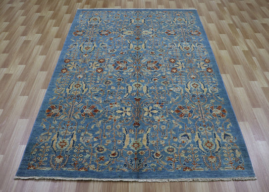 5x8 ft Blue Floral Area Rug, Afghan Hand Knotted Wool Traditional Rectangle Area Carpet, Rugs For Living Room, Bedroom Rug, Dining Table Rug