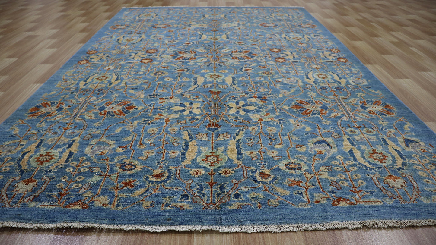 5x8 ft Blue Floral Area Rug, Afghan Hand Knotted Wool Traditional Rectangle Area Carpet, Rugs For Living Room, Bedroom Rug, Dining Table Rug