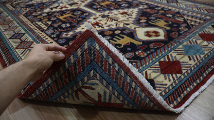 5x8 Ft Animal Print Tribal Area Rug, Afghan Hand Knotted Wool Traditional Rectangle Carpet, Living Room Rug, Bedroom Rug, Dining Table Rug