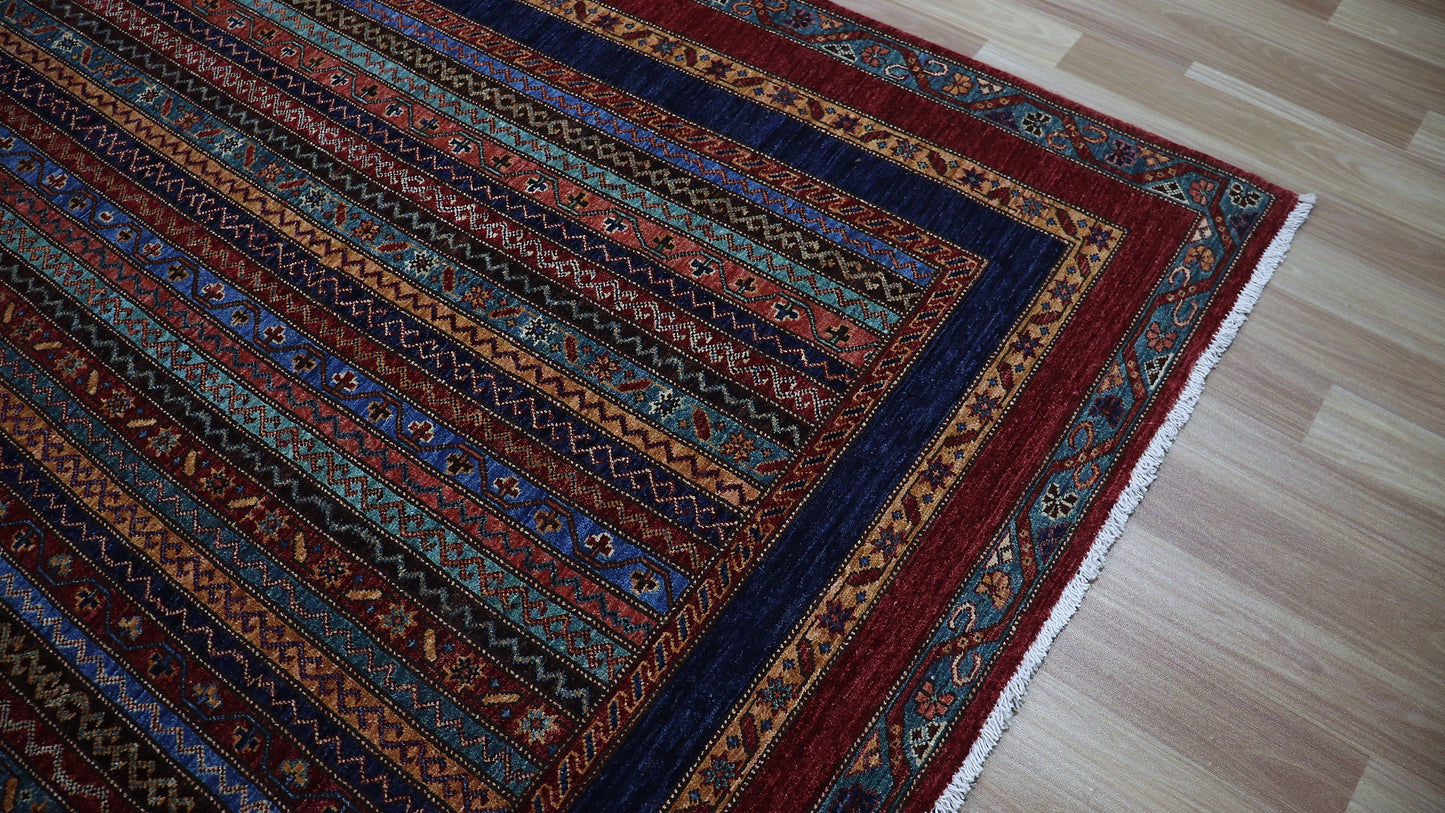 6x9 Ft Turkish Shawl Area Rug, Red Afghan Hand Knotted Wool Traditional Rectangle Carpet, Rug For Living Room, Bedroom Rug, Dining Table Rug