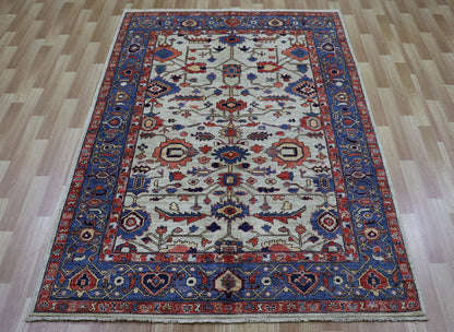 5x8 Ft Persian Bidjar Area Rug, Beige Hand Knotted Wool Traditional Rectangle Carpet, Rugs For Living Room, Bedroom Rug, Dining Table Rug