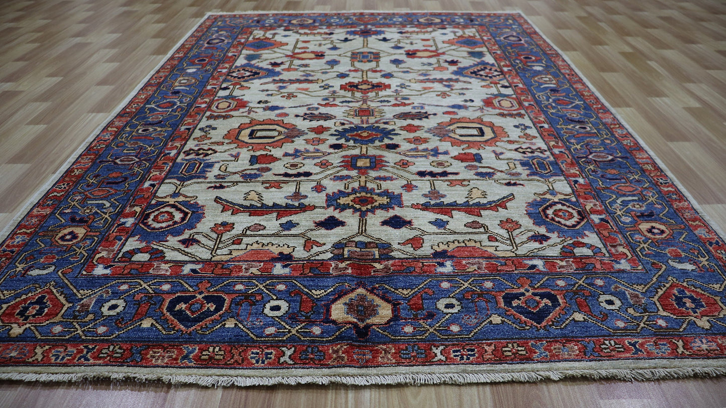 5x8 Ft Persian Bidjar Area Rug, Beige Hand Knotted Wool Traditional Rectangle Carpet, Rugs For Living Room, Bedroom Rug, Dining Table Rug