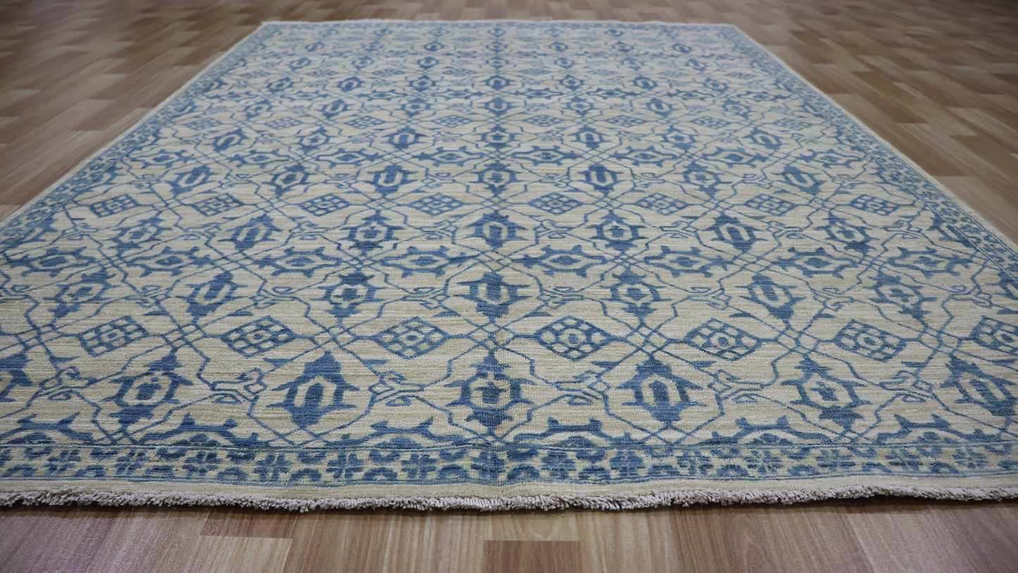 5x7 Ft Oriental Area Rug, Beige Blue Afghan Hand Knotted Wool Transitional Rectangle Carpet, Rugs For Living Room, Bedroom Rug, Kitchen Rug