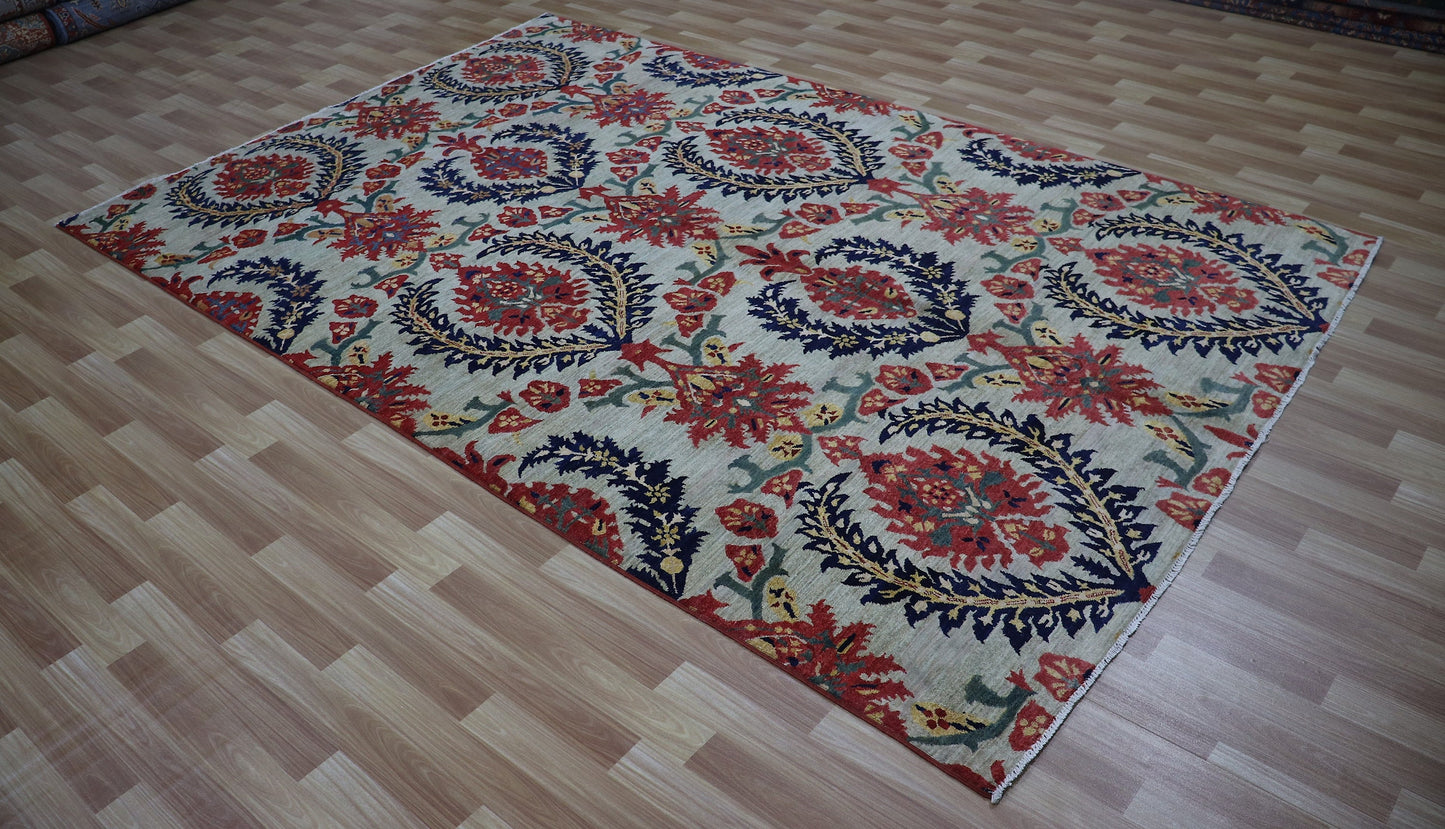 6x10 Ft Floral Area Rug, Afghan Hand Knotted Wool Traditional Rectangle Carpet, Living Room Rug, Bedroom Rug, Dining Table Rug, Office Rug