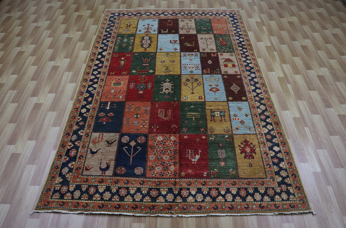 6x10 ft Animal Design Gabbeh Area Rug, Afghan Hand Knotted Wool Tribal Rectangle Carpet, Rugs For Living Room, Bedroom Rug, Dining Table Rug