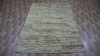 5x7 ft Beige Abstract Gabbeh Area Rug, Afghan Hand Knotted Wool Transitional Rectangle Carpet, Rug For Living Room, Bedroom Rug, Kitchen Rug