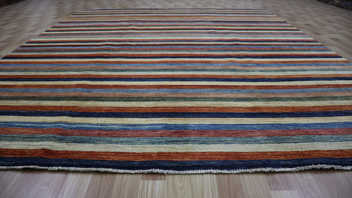 8x10 ft Striped Gabbeh Area Rug, Afghan Hand Knotted Wool Transitional Rectangle Carpet, Rugs For Living Room, Bedroom Rug, Dining Table Rug