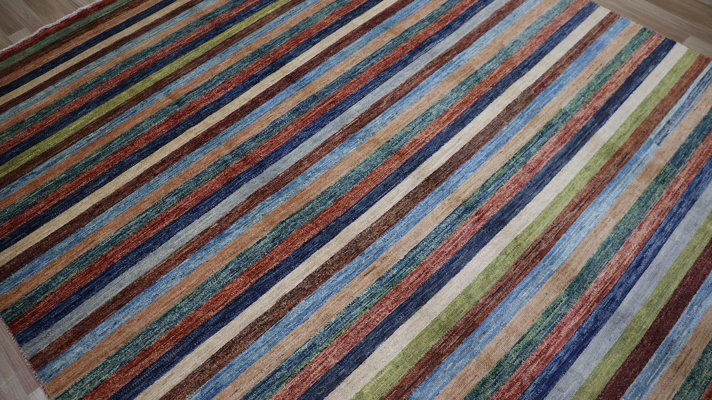 8x10 ft Striped Gabbeh Area Rug, Afghan Hand Knotted Wool Transitional Rectangle Carpet, Rugs For Living Room, Bedroom Rug, Dining Table Rug