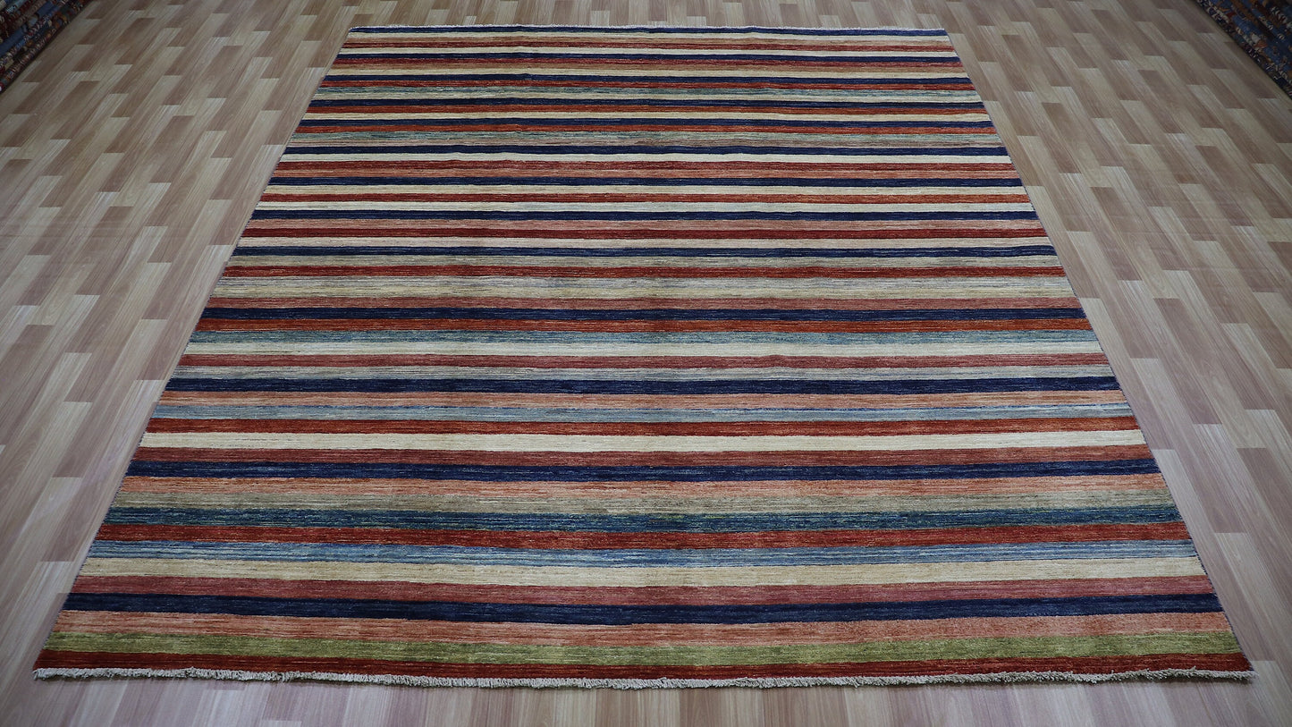 8x10 ft Gabbeh Striped Area Rug, Afghan Hand Knotted Wool Traditional Rectangle Carpet, Rugs For Living Room, Bedroom Rug, Dining Table Rug